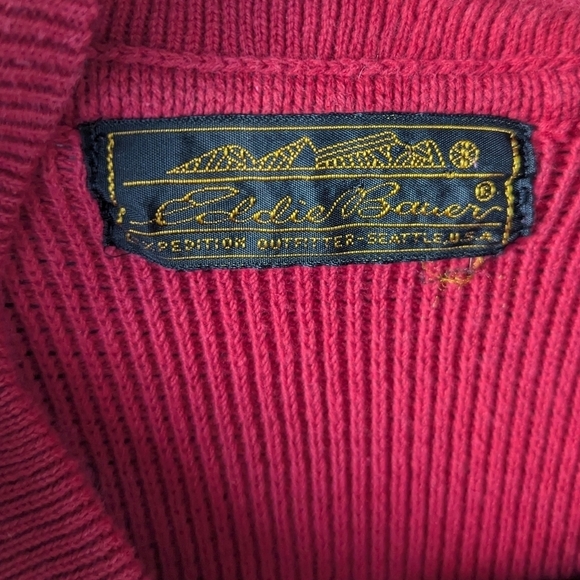 VTG 80s Eddie Bauer Red 100% Cotton Henley Sweater Size Large TALL - Picture 3 of 6